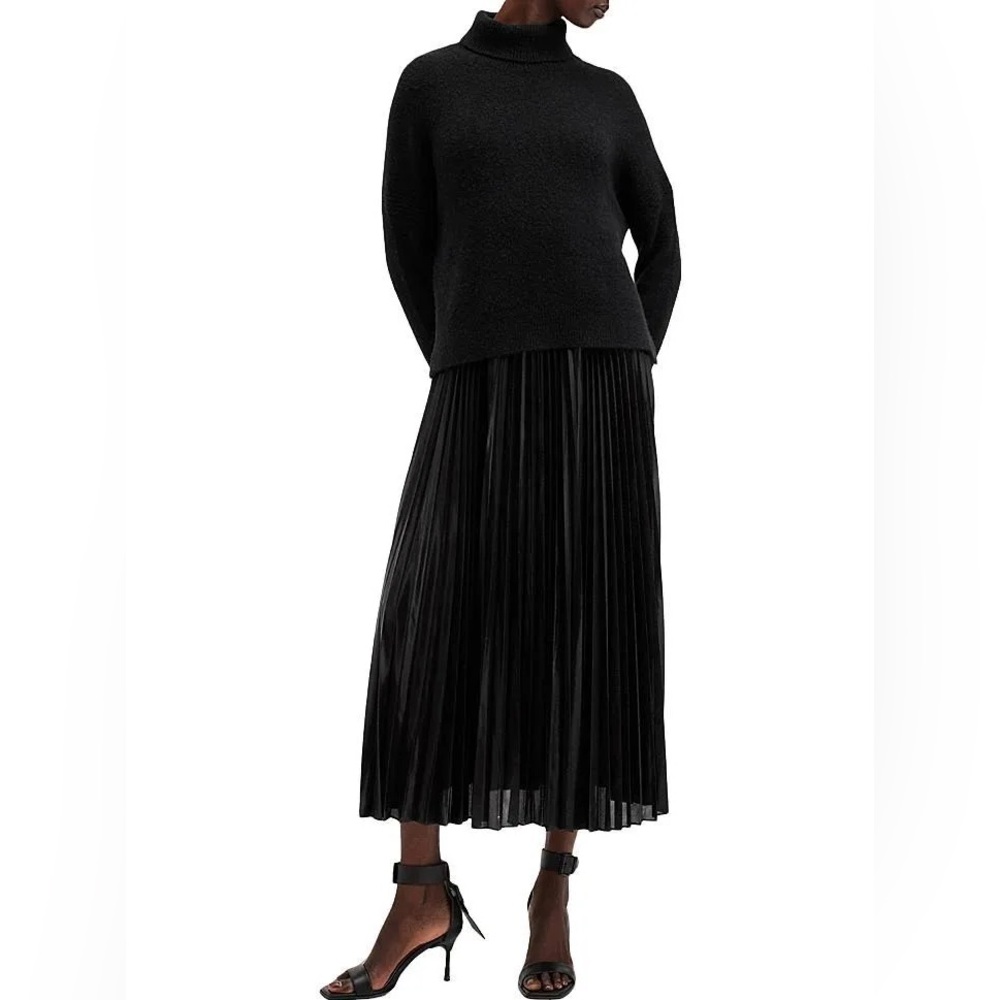 NWT All Saints Spark 2 in 1 Black Pleated Dress with Wool Sweater - Size XS
